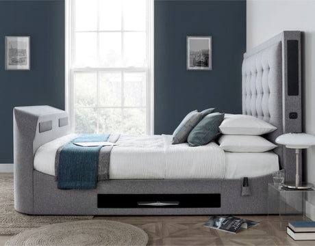 Titan Fabric TV Bed - Speakers + Sound Bar (Marbella Grey)