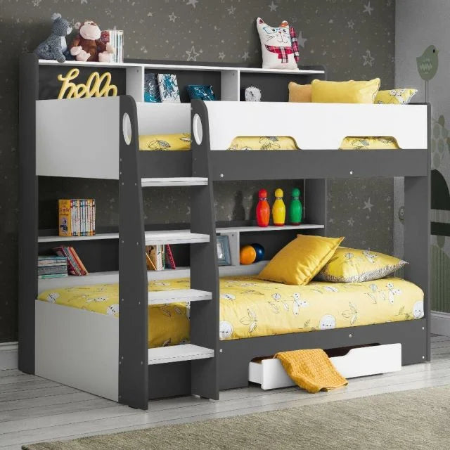 Orion Wooden Storage Bunk Bed Frame (Grey & White)