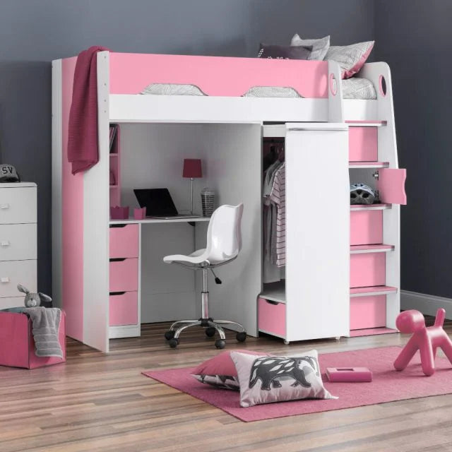 Pegasus High Sleeper (Pink) Wooden Bunk